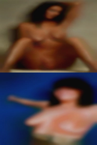 Her: long dark hair.